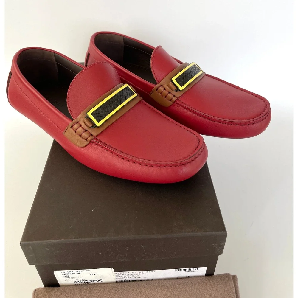 Bottega Veneta Men's Tennis Calf Leather Red Driver Shoe, 548292, sz‎ US9.5